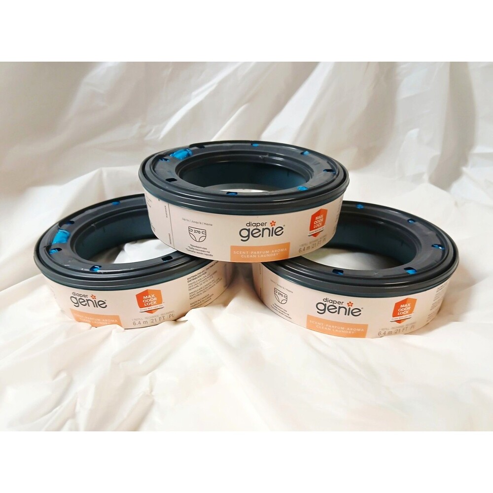 Diaper Genie Max Odor Lock Diaper Pail Refill Rings Clean Laundry Scent 3 Pack